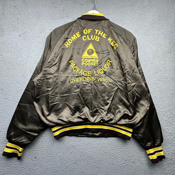 Vintage Aristo Jac Satin Jacket Mens Medium Package Liquor Cheyenne Wyoming Snap - Picture 1 of 14